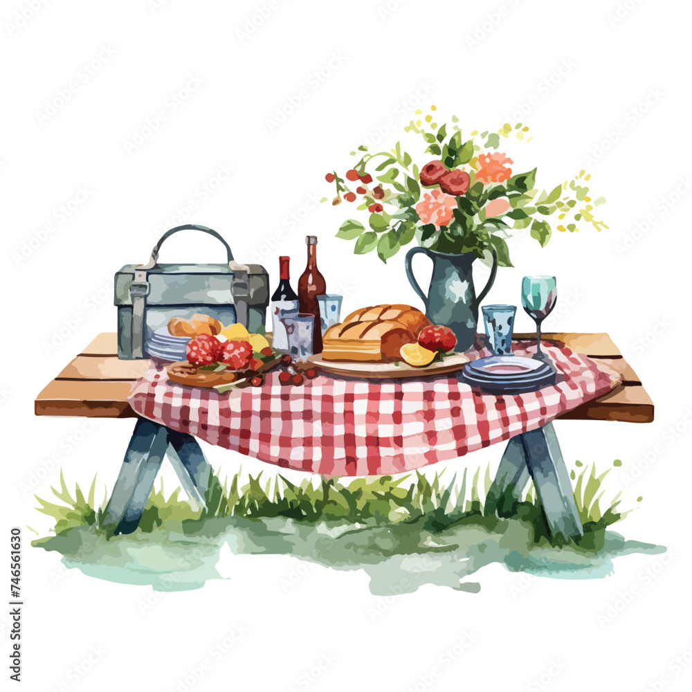 Watercolor Whimsical Outdoor Picnic Clipart  Isolated