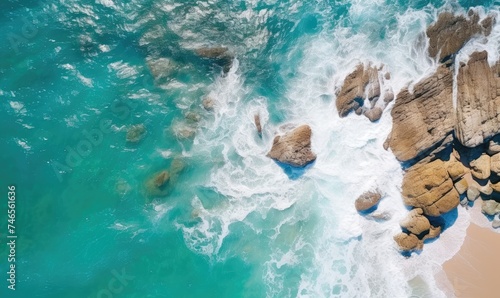 A Majestic Aerial Perspective of the Ocean and Its Rugged Coastal Formations