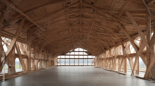 Inside a half-constructed building, the exposed truss system hints at the future structure

