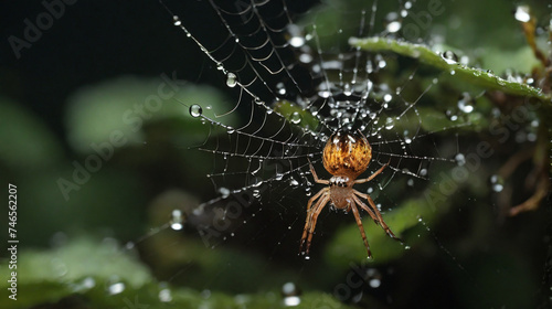 Tiny water droplets cling to a spider's web, their surface tension acting like an invisible membrane.