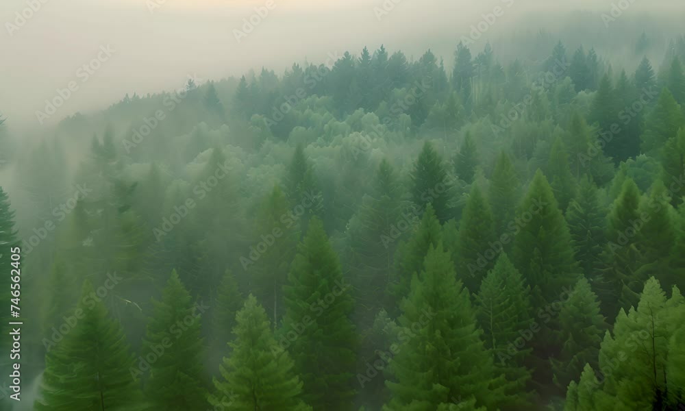 Forest in fog from a bird's-eye view. The concept of the mystery of nature. Forest in fog from a bird's-eye view. The concept of the mystery of nature.