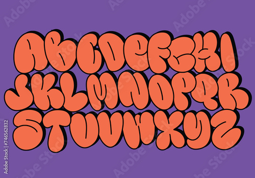 Graffiti bubble font shaped alphabet set