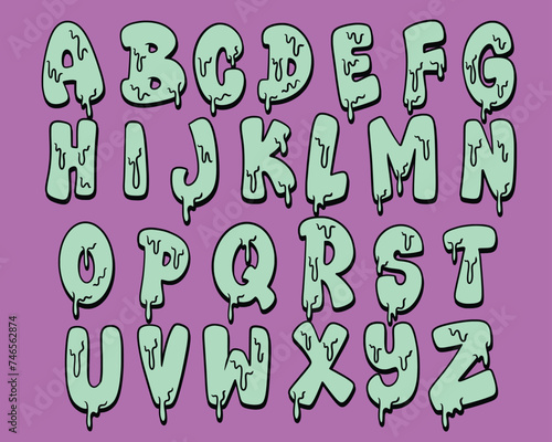 Graffiti dripping font shaped alphabet set