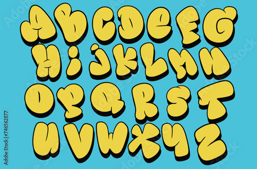 Graffiti bubble font shaped alphabet set