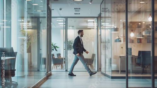 businessman walking in office, Corporate Life Businessperson Walking photo