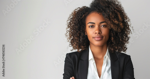 a businesswoman commands attention in her professional portrait.white background professional photography