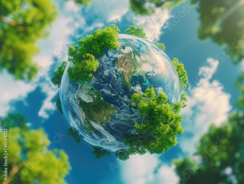 Abstract globe with green trees