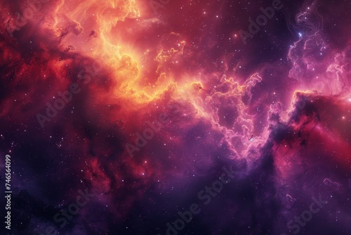 A breathtaking cosmic nebula painting  showcasing a mesmerizing interplay of pink and blue colors among the stars.