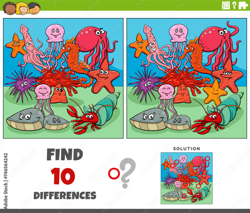 differences activity with cartoon marine animals group