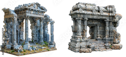 ancient temple ruins isolated on transparent background, element remove background, element for design.