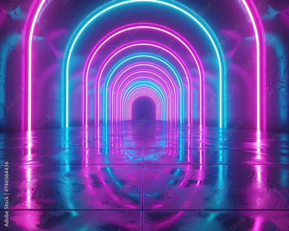 3d render glowing lines tunnel neon lights virtual 3d render glowing lines tunnel neon lights virtual