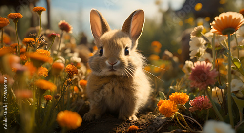Bunny Among Flowers