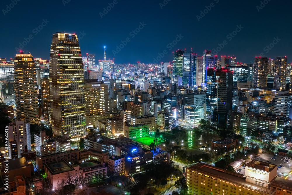 東京都 東京タワーから見る東京の夜景、新橋・汐留方面