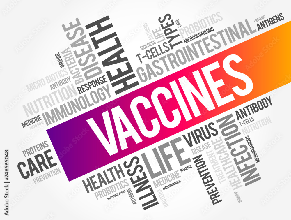 Vaccines - biological preparation that provides active acquired immunity to a particular infectious or malignant disease, word cloud concept background Vaccines - biological preparation that provides active acquired immunity to a particular infectious or malignant disease, word cloud concept background