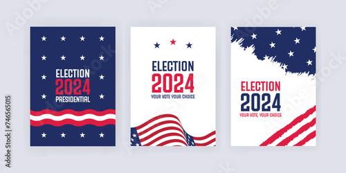 Election 2024 poster template, Set of flyer for Presidential election 2024 with flags, EPS vector illustration
