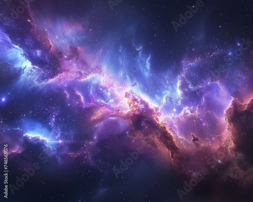 A breathtaking cosmic nebula painting, showcasing a mesmerizing interplay of pink and blue colors among the stars.