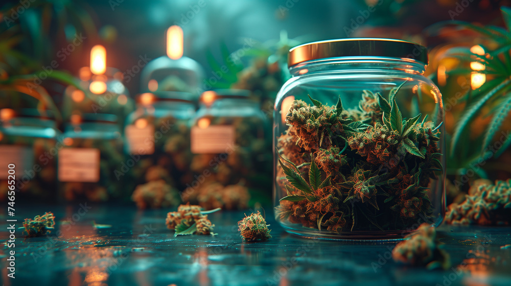 Cannabis buds in a jar for product template mockup Cannabis buds in a jar for product template mockup