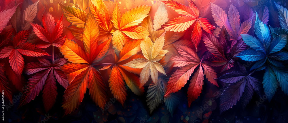 Colorful background with cannabis leaves and buds, weed, marijuana, legalize it Colorful background with cannabis leaves and buds, weed, marijuana, legalize it