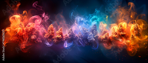 Colorful background with smoke and beautiful cannabis buds