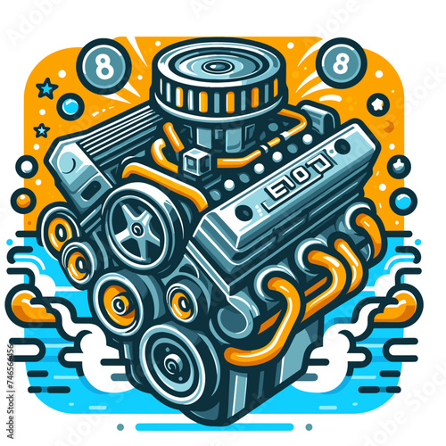 cartoon doodle engine inside car vector