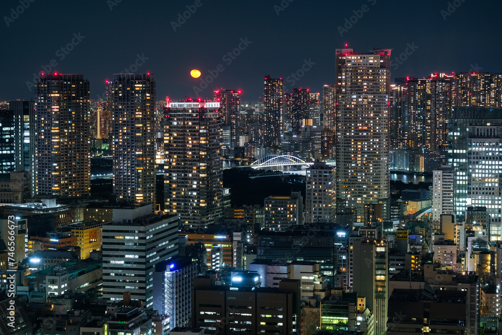東京都 東京タワーから見る夜の東京、タワーマンション群