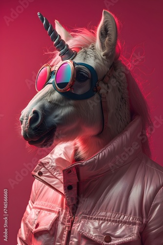 Cyborg Unicorn Wearing Pink Jacket and Goggles © iJstock