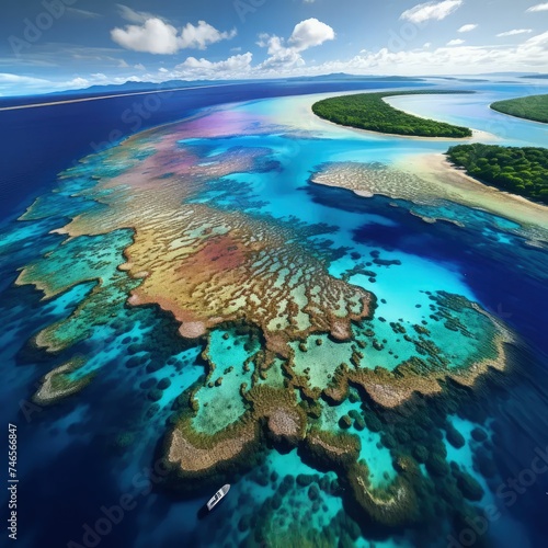 an aerial view of a coral reef in the ocean