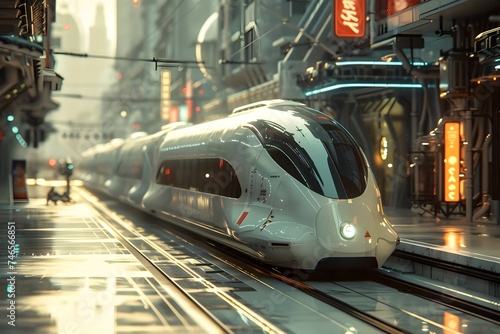 Futuristic Passenger Train in the City