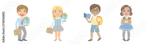 Happy Kids at School Lesson Enjoy Primary Education Vector Set