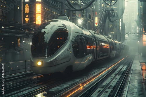 Futuristic Train in a Cyberpunk City