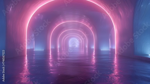 Pink and Blue Light-filled Abstract Tunnel in 8K Resolution