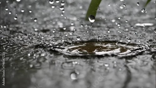 Closeup raindrop on wet surface suitable