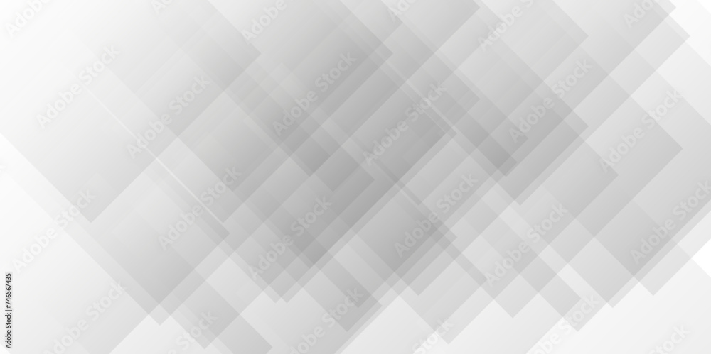 Abstract minimal geometric white and gray light background design. white transparent material in triangle diamond and squares shapes in random geometric pattern.