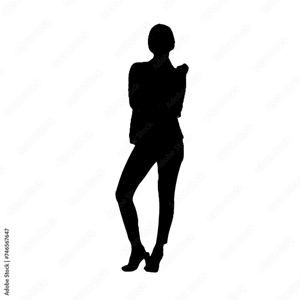 Full body silhouette of a beautiful woman is in style with a transparent background