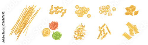Wheat Pasta of Different Shape and Type Vector Set © topvectors