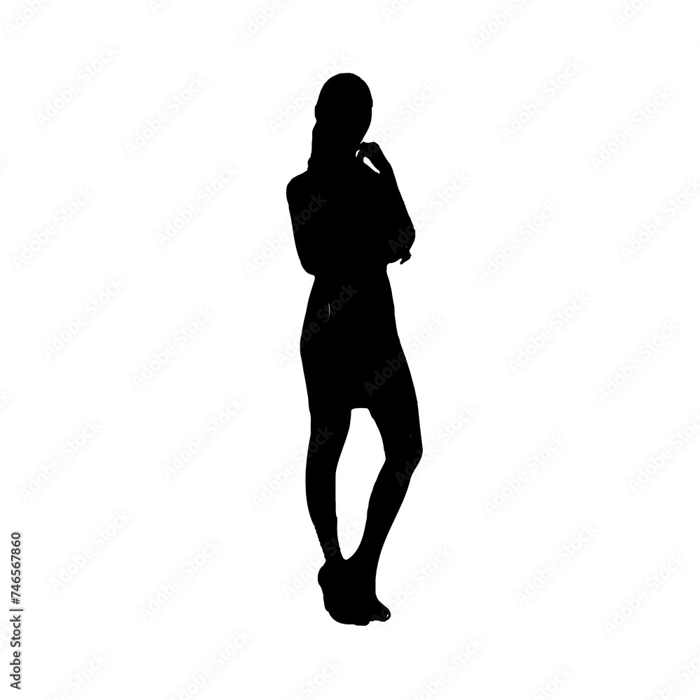 Full body silhouette of a beautiful woman is in style with a transparent background