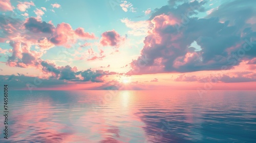 A serene ocean landscape under a pastel sunset  where the sky meets the sea in a harmonious display of colors. 
