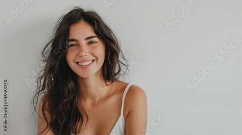 close up shot of a young latin woman smiling to camera