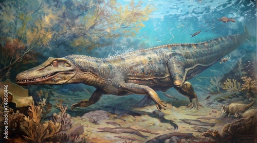 mosasaurus swimming underwater in the prehistoric sea