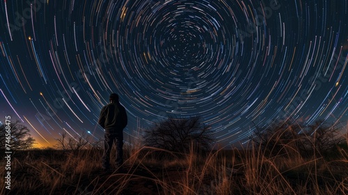 A man looking at the stars in the night sky timelapse 