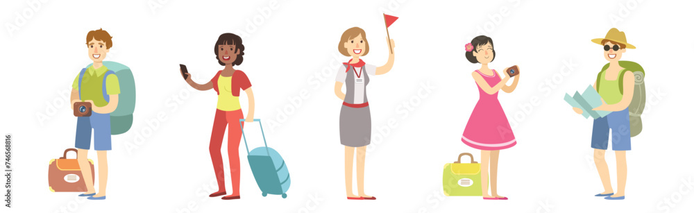 People Character Travel with Suitcases and Bags Vector Set People Character Travel with Suitcases and Bags Vector Set