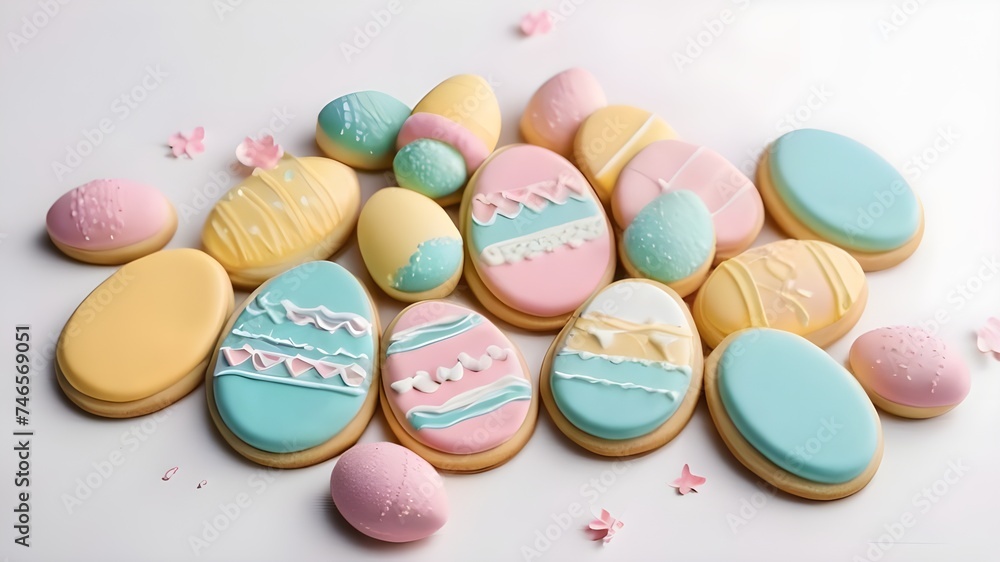 Colorful Pastel Easter Cookies.Generative AI Colorful Pastel Easter Cookies.Generative AI