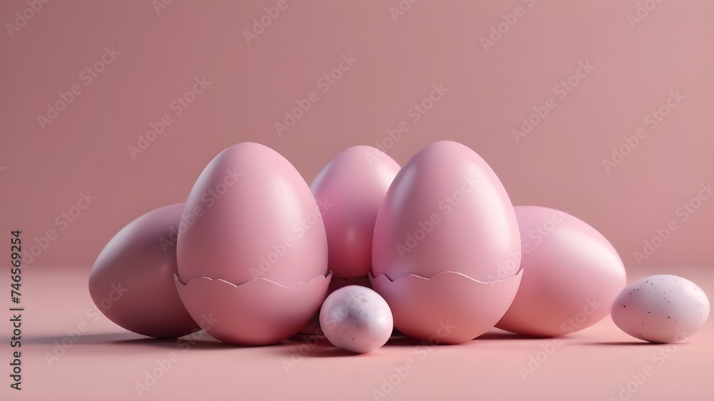 Soft Pink Easter Eggs Delicately Arranged On A Pastel Background.Generative AI