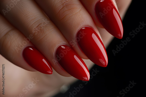 Perfect manicure nails with red nail polish isolated on white background