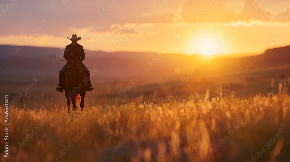 Cowboy riding a horse landscape mammal cowboy, Best Sunset 