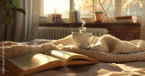 cozy blankets, steaming coffee, and a good book High detailed and high resolution smooth and high quality photo professional photography