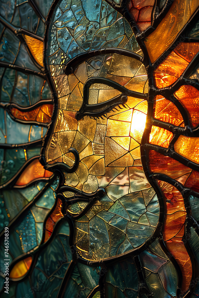 Stained glass illustration of a face. Generative AI. 