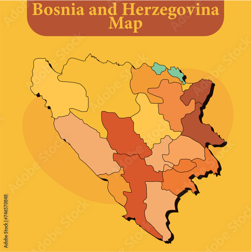 National map of Bosnia and Herzegovina map vector with regions and cities lines and full every region