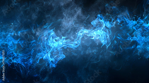 fire blue abstract background ,White smoke collection on black background with copy space , Stream of a blue smoke on a black background 