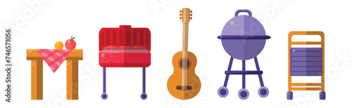 Picnic Object and Outdoor Weekend Flat Icon Vector Set